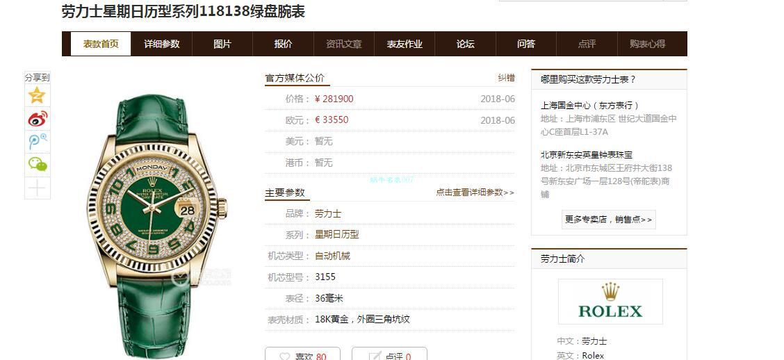 台湾厂超A高仿劳力士星期日历型系列118138绿盘腕表 / R609B