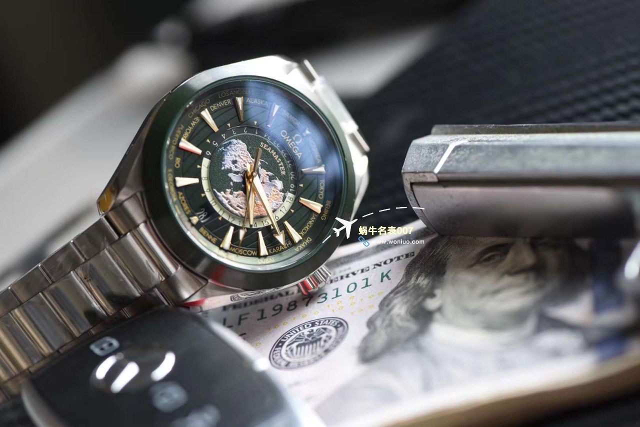 VS厂欧米茄海马150世界时绿面盘超A高仿复刻手表220.30.43.22.10.001 / M786