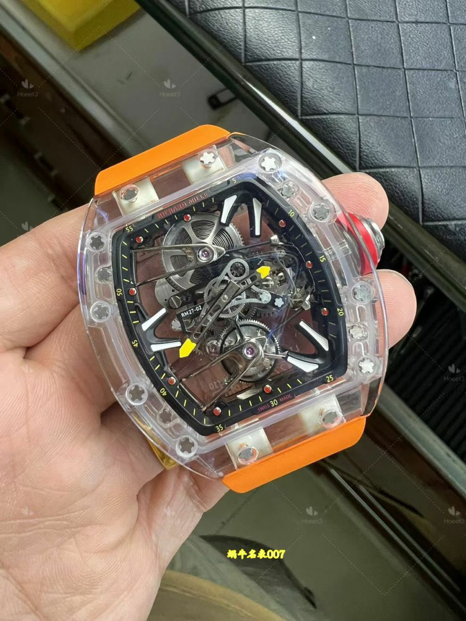 高端定制Richard Mille理查德米尔顶级复刻高仿手表RM27-02水晶壳陀飞轮腕表 /  