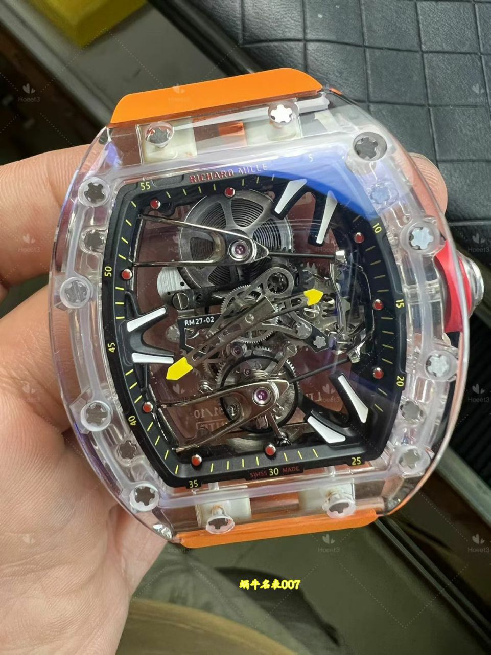 高端定制Richard Mille理查德米尔顶级复刻高仿手表RM27-02水晶壳陀飞轮腕表 /  