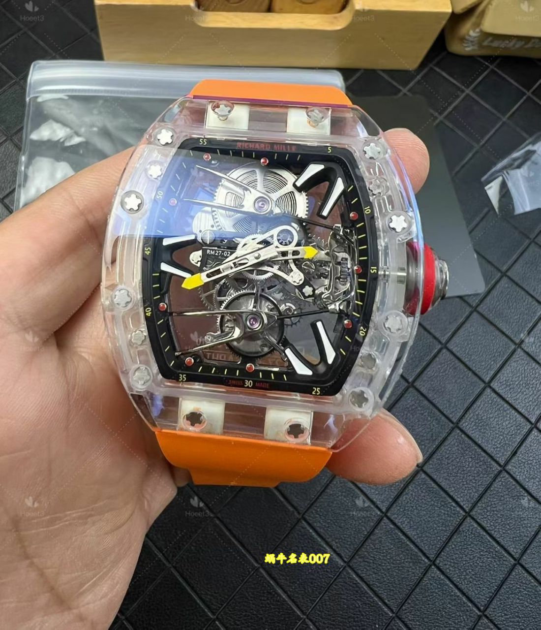 高端定制Richard Mille理查德米尔顶级复刻高仿手表RM27-02水晶壳陀飞轮腕表 /  