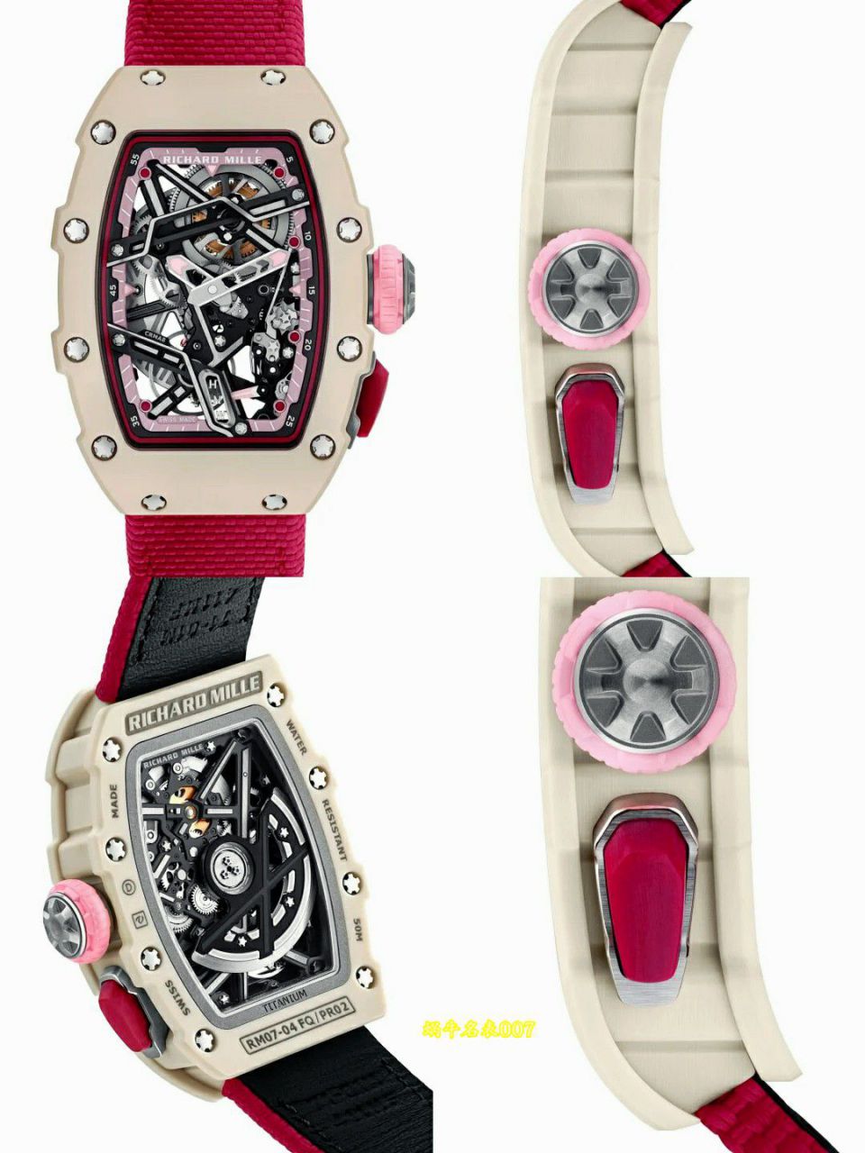 高端定制Richard Mille马卡龙配色理查米尔女士顶级复刻女士手表RM07-04 SALMON-PINK腕表 /  