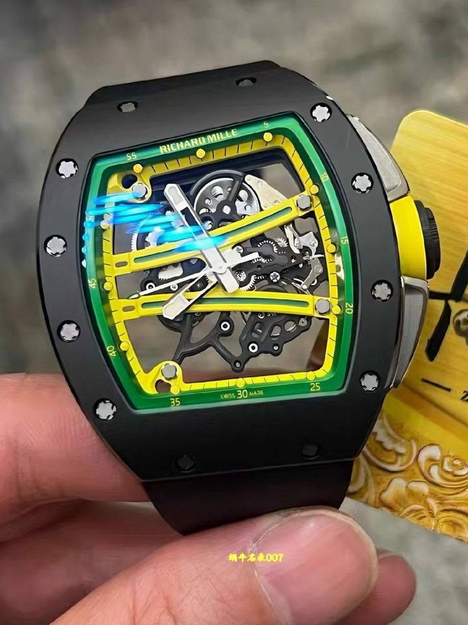 高级私人定制黑陶瓷绿跑道Richard Miller理查德米勒RM61-01顶级复刻手表 /  