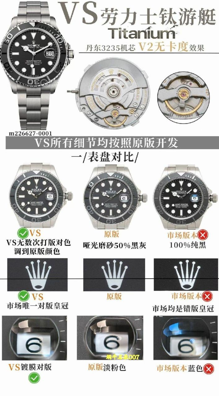 VS劳力士钛游艇42CM手表对比细节