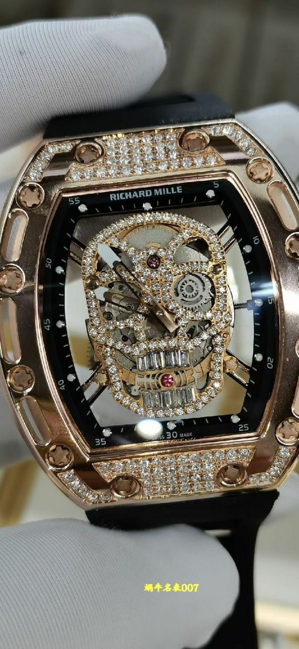 Richard Mille 高端定制理查德米勒RM52 骷髅头 RM 52真金包金 真钻顶级复刻手表