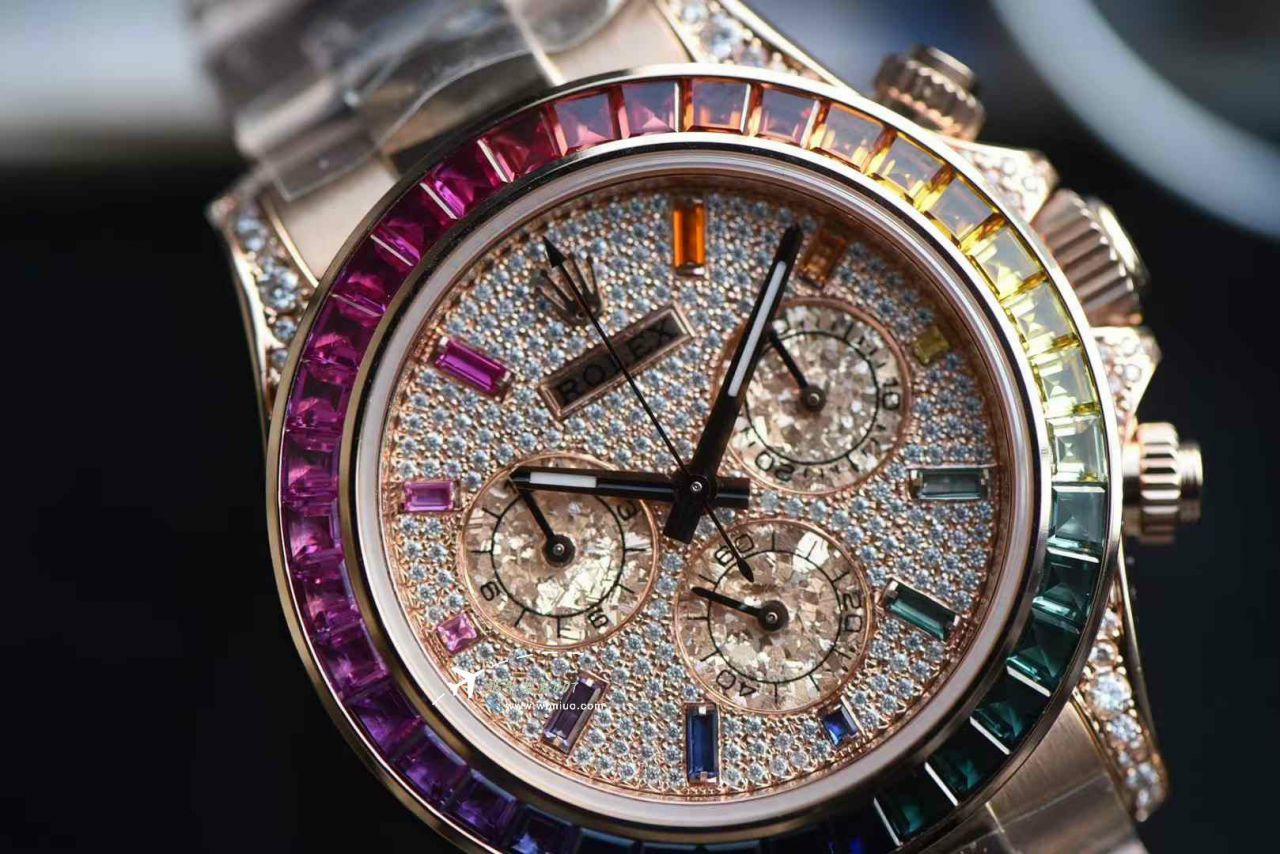  Ultra-high-end  Customized Rolex Gold-plated complete Moissanite  Matching weight version 4130 Rainbow Daytona 116595rbow-0004TOP replica imitation  Daytona  watches  / R909