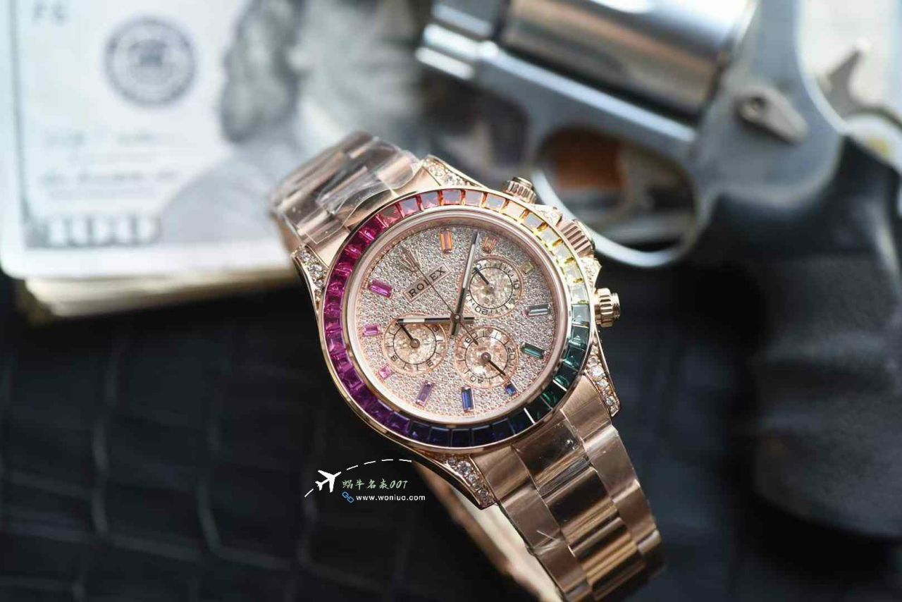  Ultra-high-end  Customized Rolex Gold-plated complete Moissanite  Matching weight version 4130 Rainbow Daytona 116595rbow-0004TOP replica imitation  Daytona  watches  / R909