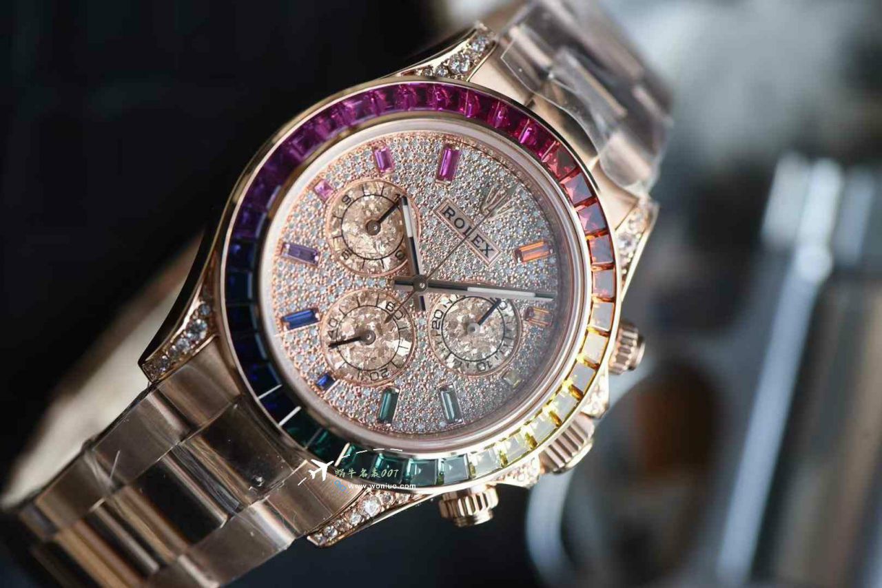 Ultra-high-end  Customized Rolex Gold-plated complete Moissanite  Matching weight version 4130 Rainbow Daytona 116595rbow-0004TOP replica imitation  Daytona  watches  / R909