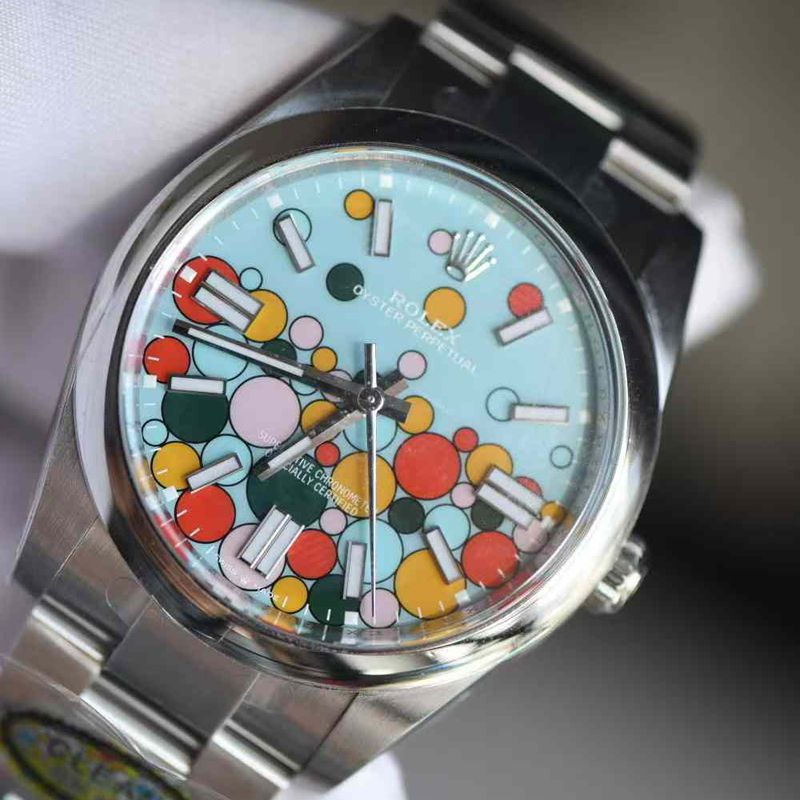  Video review Clean Rolex Oyster Perpetual  Rainbow  Balloon  Dial 100% replica imitation 124300-0008（ 41 mm ） watches 