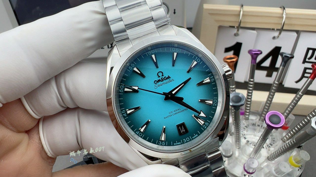 VS Omega  Gradient Turquoise  Seamaster 150TOP replica 220.10.41.21.03.006 watches  / VS826