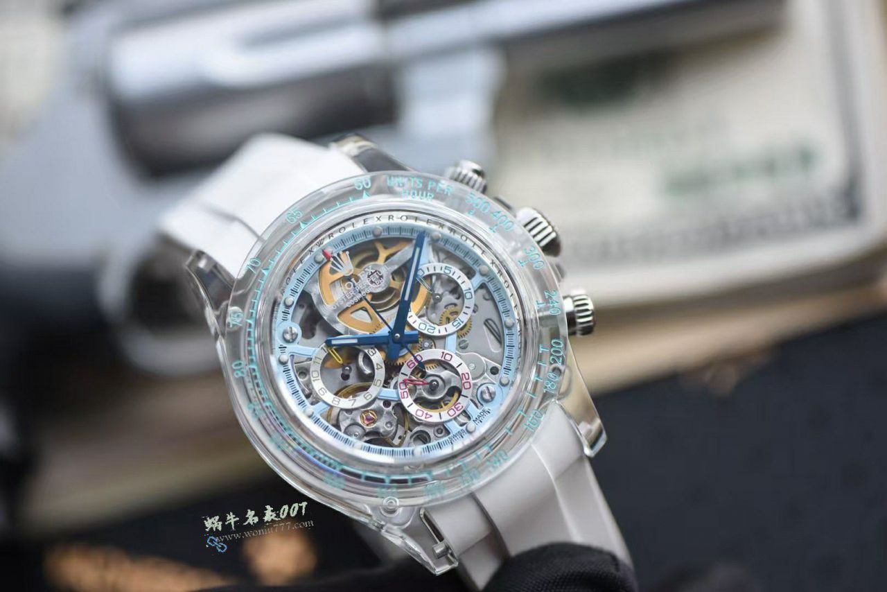  Video review  Advanced   Customized version complete Transparent crystal case  super  Skeleton 4130 Rolex Daytona  watch / R982