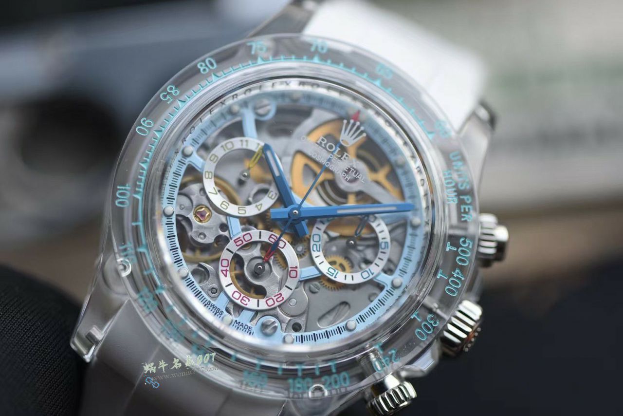  Video review  Advanced   Customized version complete Transparent crystal case  super  Skeleton 4130 Rolex Daytona  watch / R982
