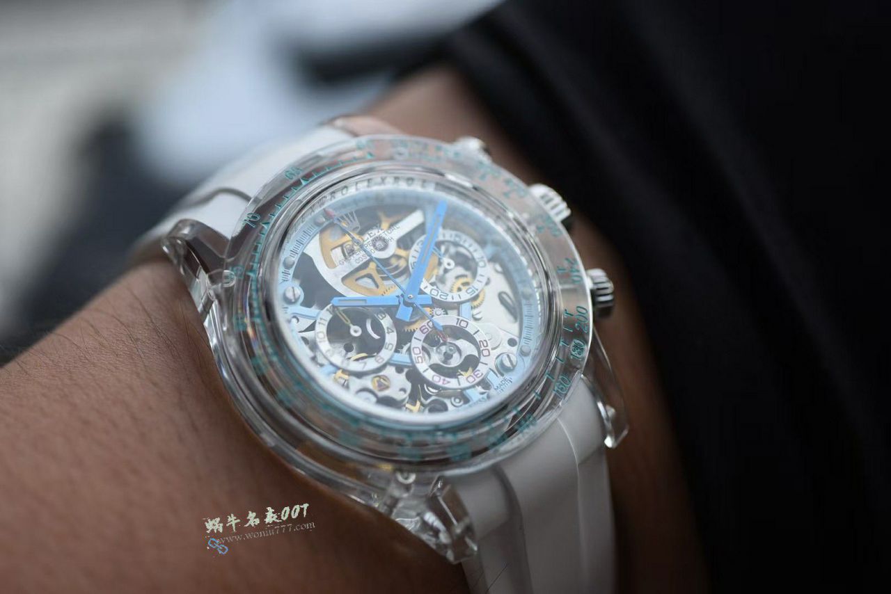  Video review  Advanced   Customized version complete Transparent crystal case  super  Skeleton 4130 Rolex Daytona  watch / R982