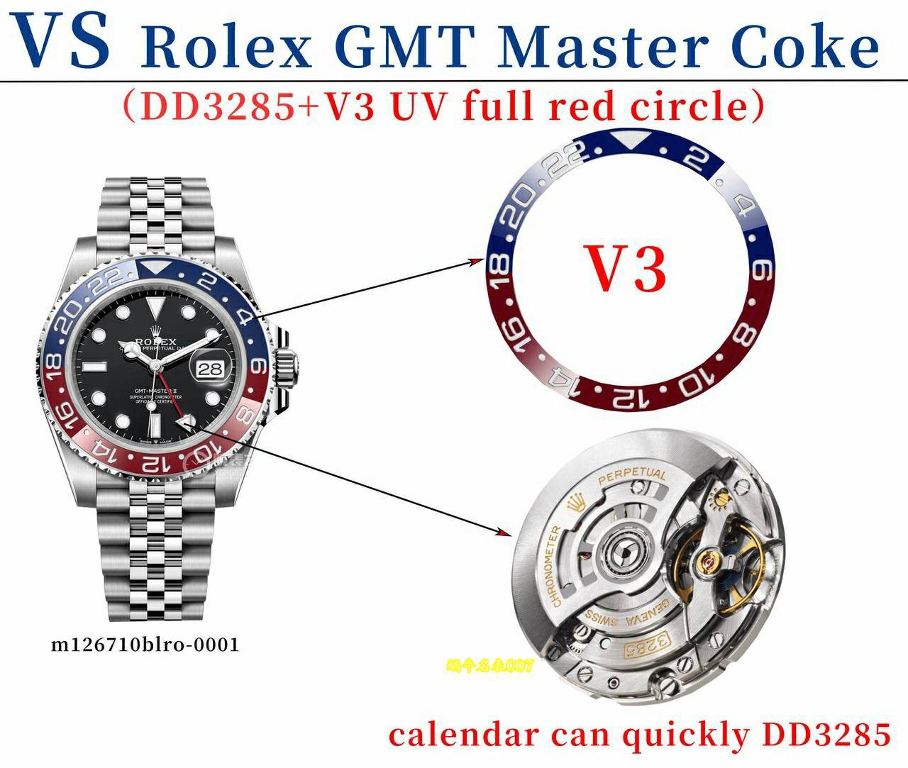 vs Rolex  GMT-Master  super   Cola Circle  m126710blro-0001 Perfect v3 Version Red and Blue  ceramics circle  / R1001