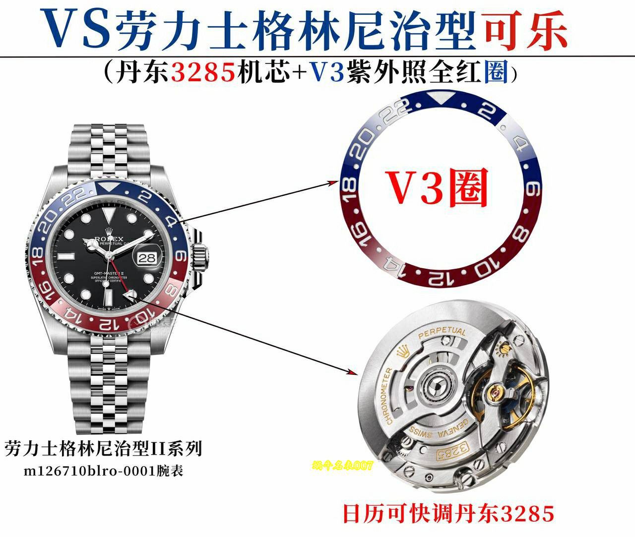 vs Rolex  GMT-Master  super   Cola Circle  m126710blro-0001 Perfect v3 Version Red and Blue  ceramics circle  / R1001