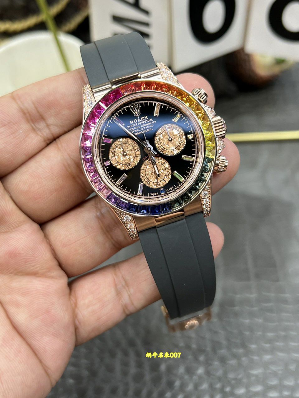 CBD RolexTOP replica  Private  Customized  Daytona  series 40mm Rainbow Daytona  Sand golden eye  watch / R1026
