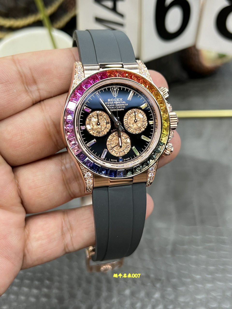 CBD RolexTOP replica  Private  Customized  Daytona  series 40mm Rainbow Daytona  Sand golden eye  watch / R1026