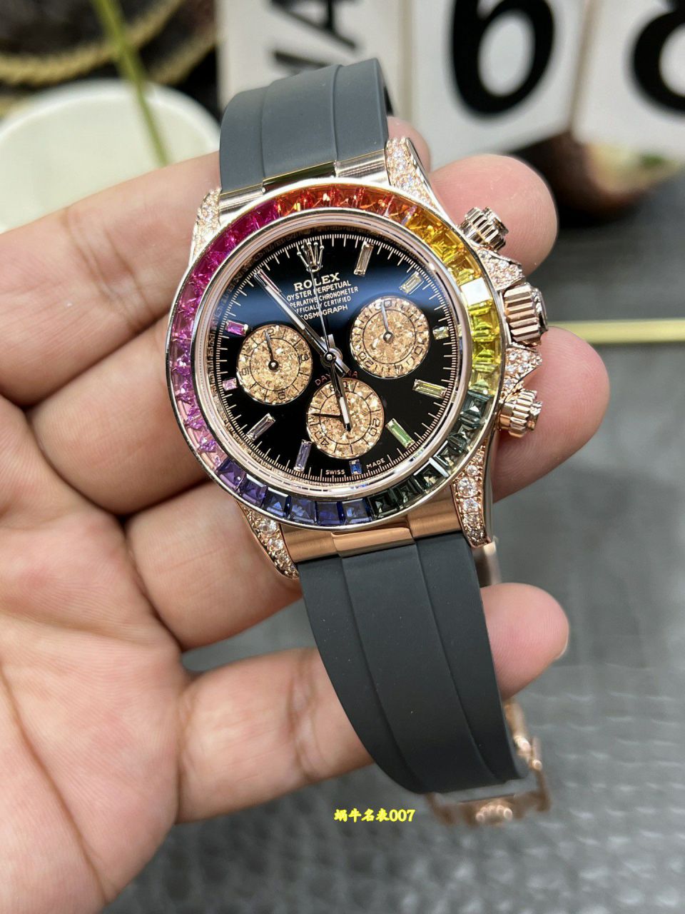 CBD RolexTOP replica  Private  Customized  Daytona  series 40mm Rainbow Daytona  Sand golden eye  watch / R1026