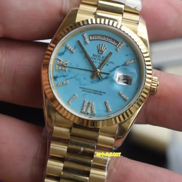  Video review  Ultra-high-end  Gold-plated Rolex Day-Date 绿松石m128238-0071 watches 