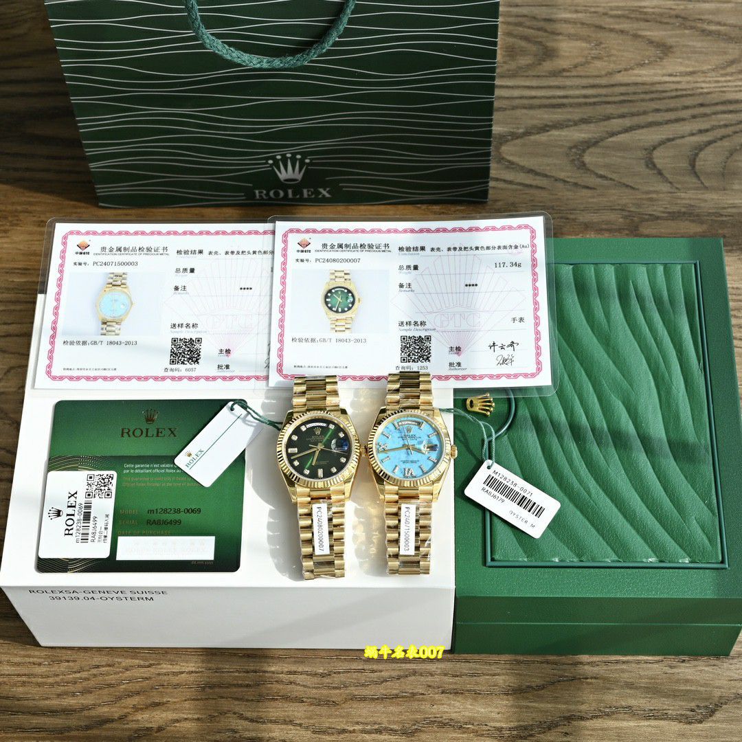  Video review  Ultra-high-end  Gold-plated Rolex Day-Date 绿松石m128238-0071 watches  / R1037