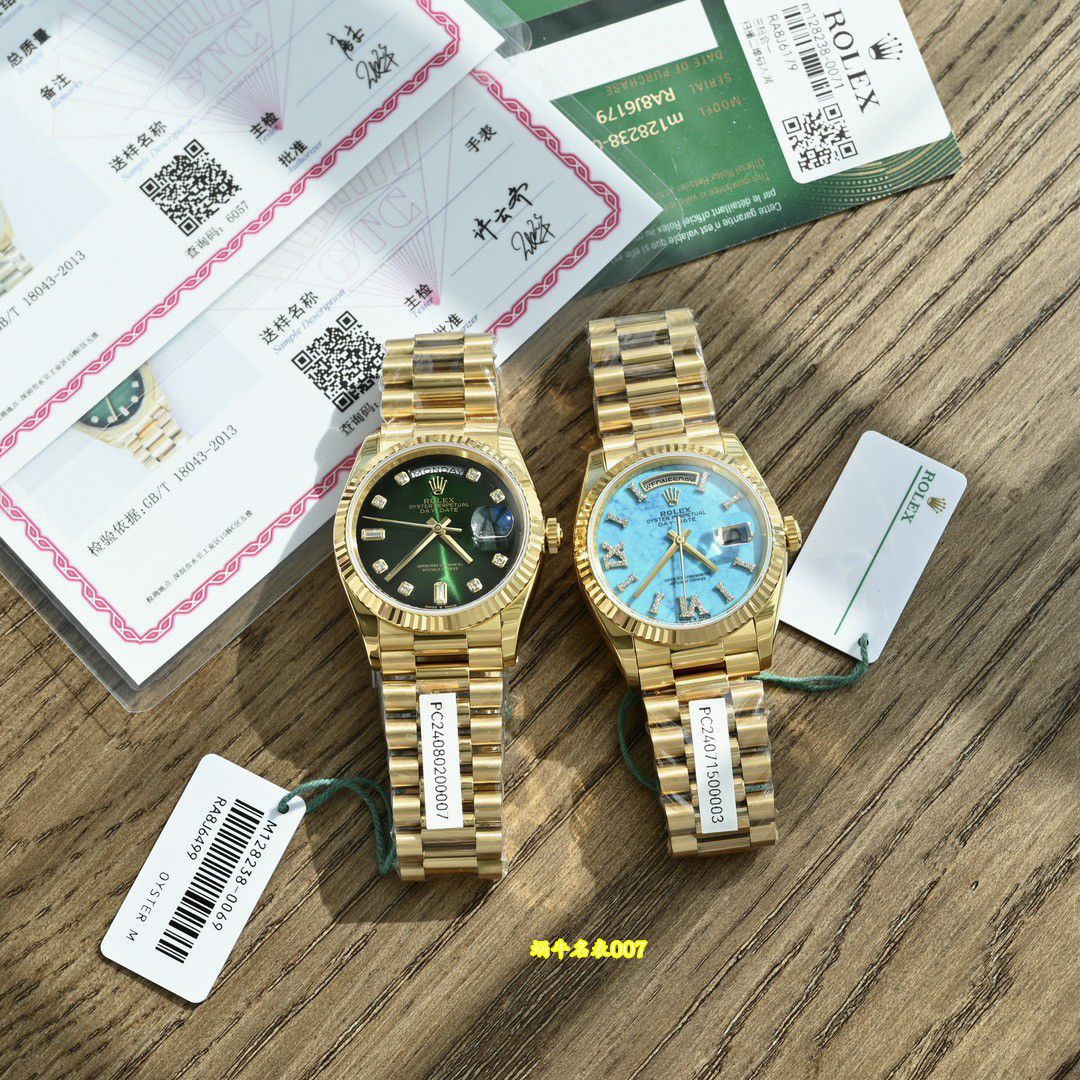  Video review  Ultra-high-end  Gold-plated Rolex Day-Date 绿松石m128238-0071 watches  / R1037