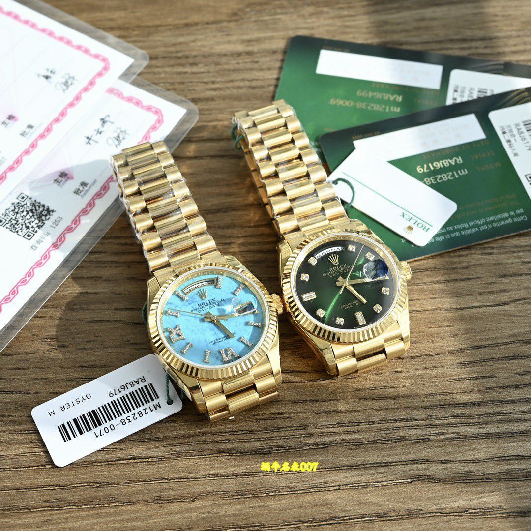  Video review  Ultra-high-end  Gold-plated Rolex Day-Date 绿松石m128238-0071 watches  / R1037