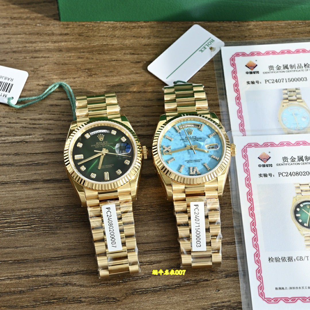  Video review  Ultra-high-end  Gold-plated Rolex Day-Date 绿松石m128238-0071 watches  / R1037