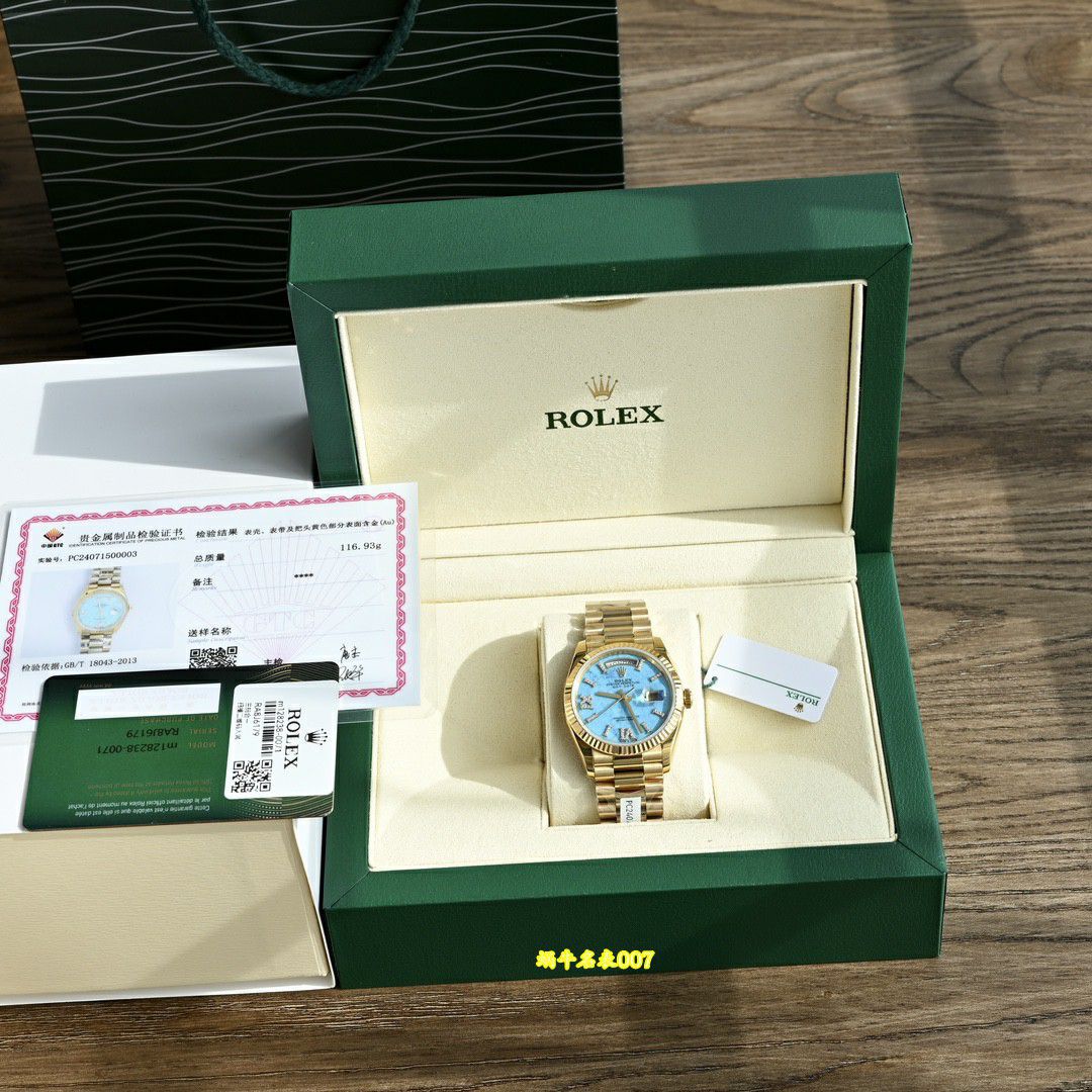  Video review  Ultra-high-end  Gold-plated Rolex Day-Date 绿松石m128238-0071 watches  / R1037