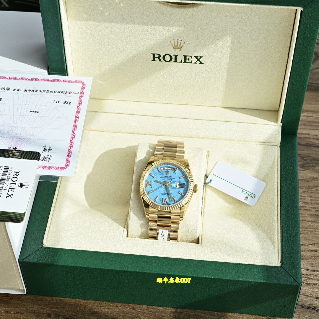  Video review  Ultra-high-end  Gold-plated Rolex Day-Date 绿松石m128238-0071 watches  / R1037