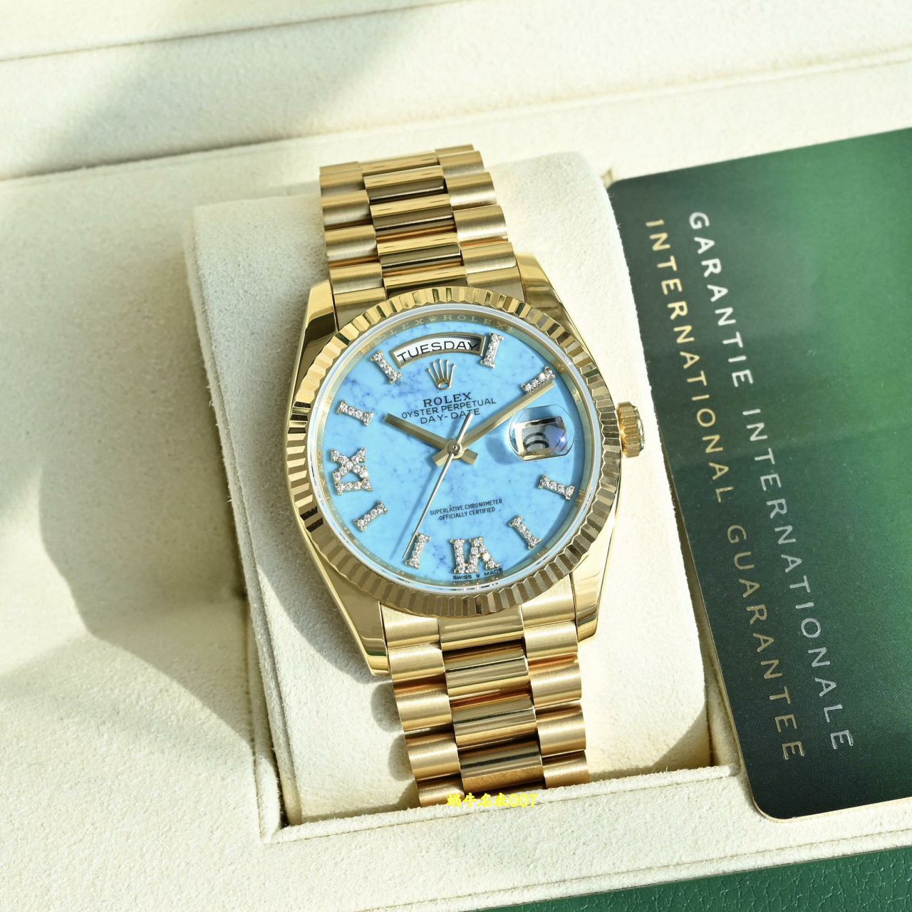  Video review  Ultra-high-end  Gold-plated Rolex Day-Date 绿松石m128238-0071 watches  / R1037