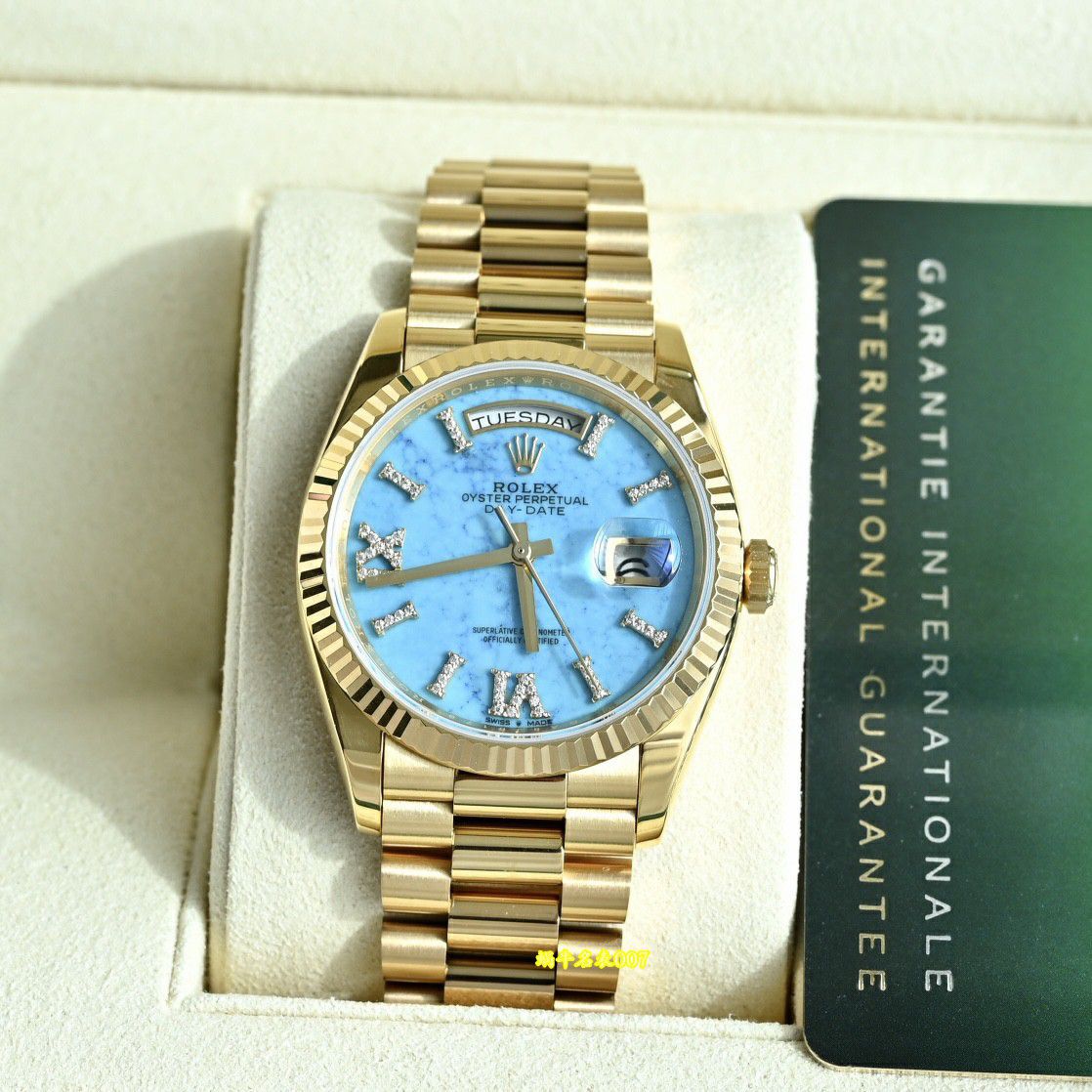  Video review  Ultra-high-end  Gold-plated Rolex Day-Date 绿松石m128238-0071 watches  / R1037