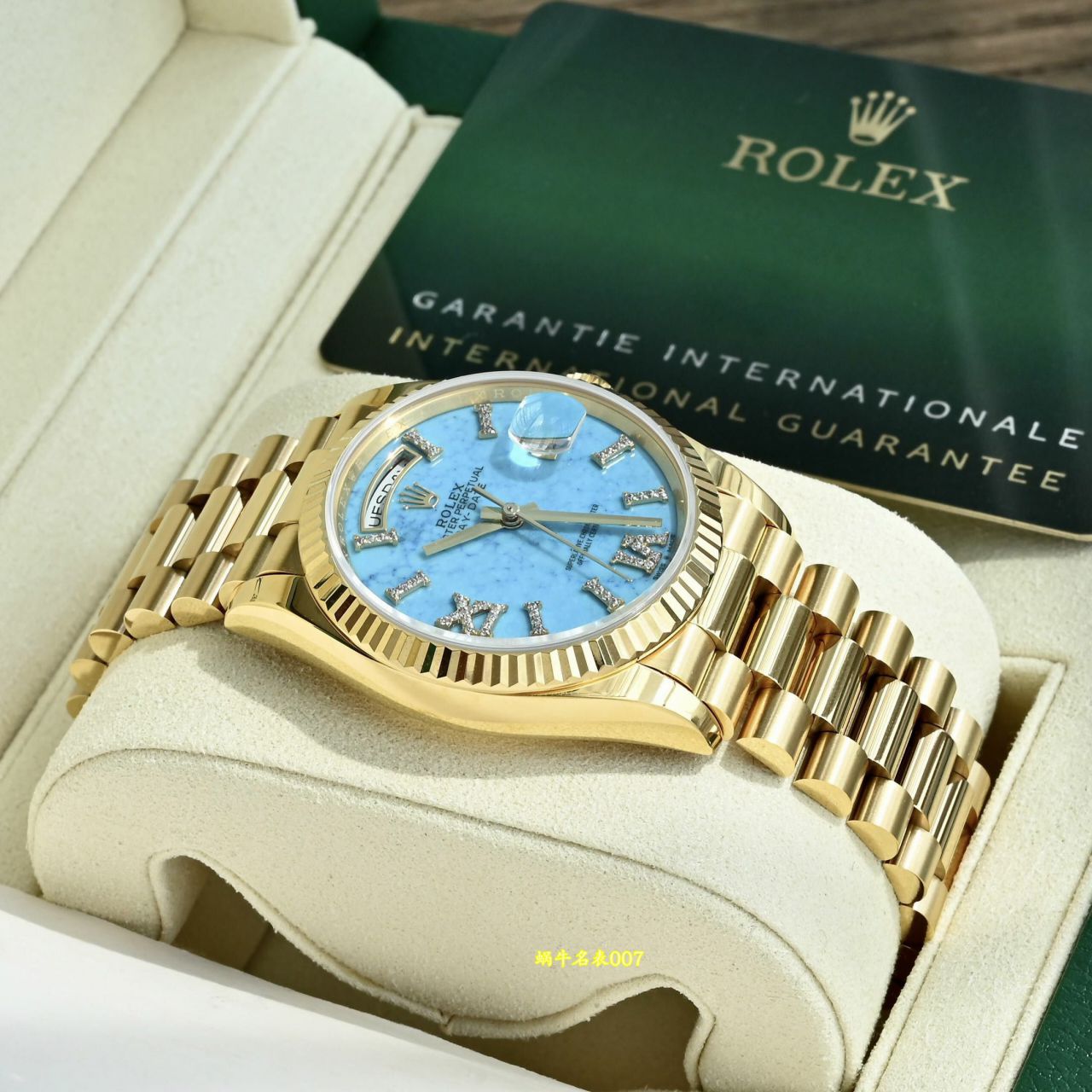  Video review  Ultra-high-end  Gold-plated Rolex Day-Date 绿松石m128238-0071 watches  / R1037