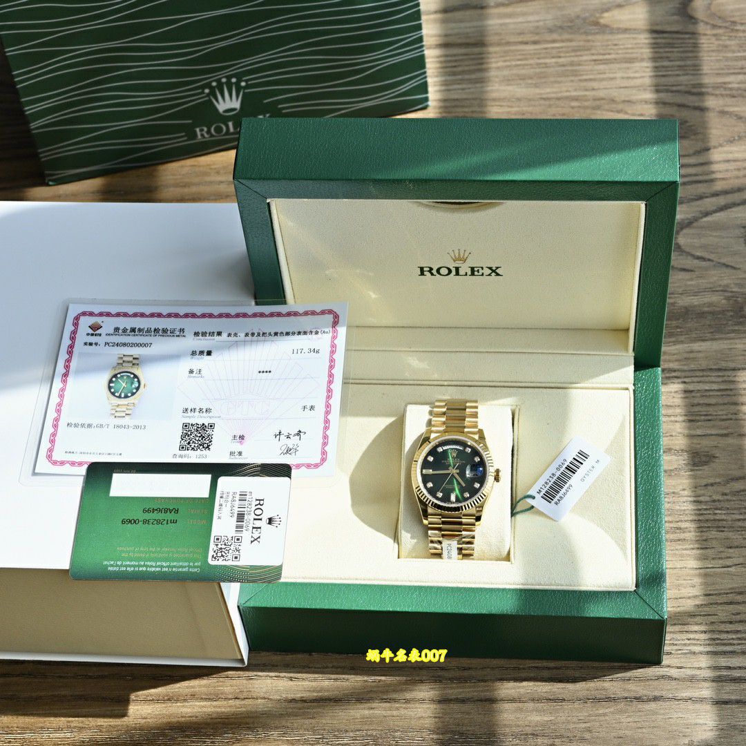  Video review  Ultra-high-end  Gold-plated Rolex Day-Date 绿松石m128238-0071 watches  / R1037