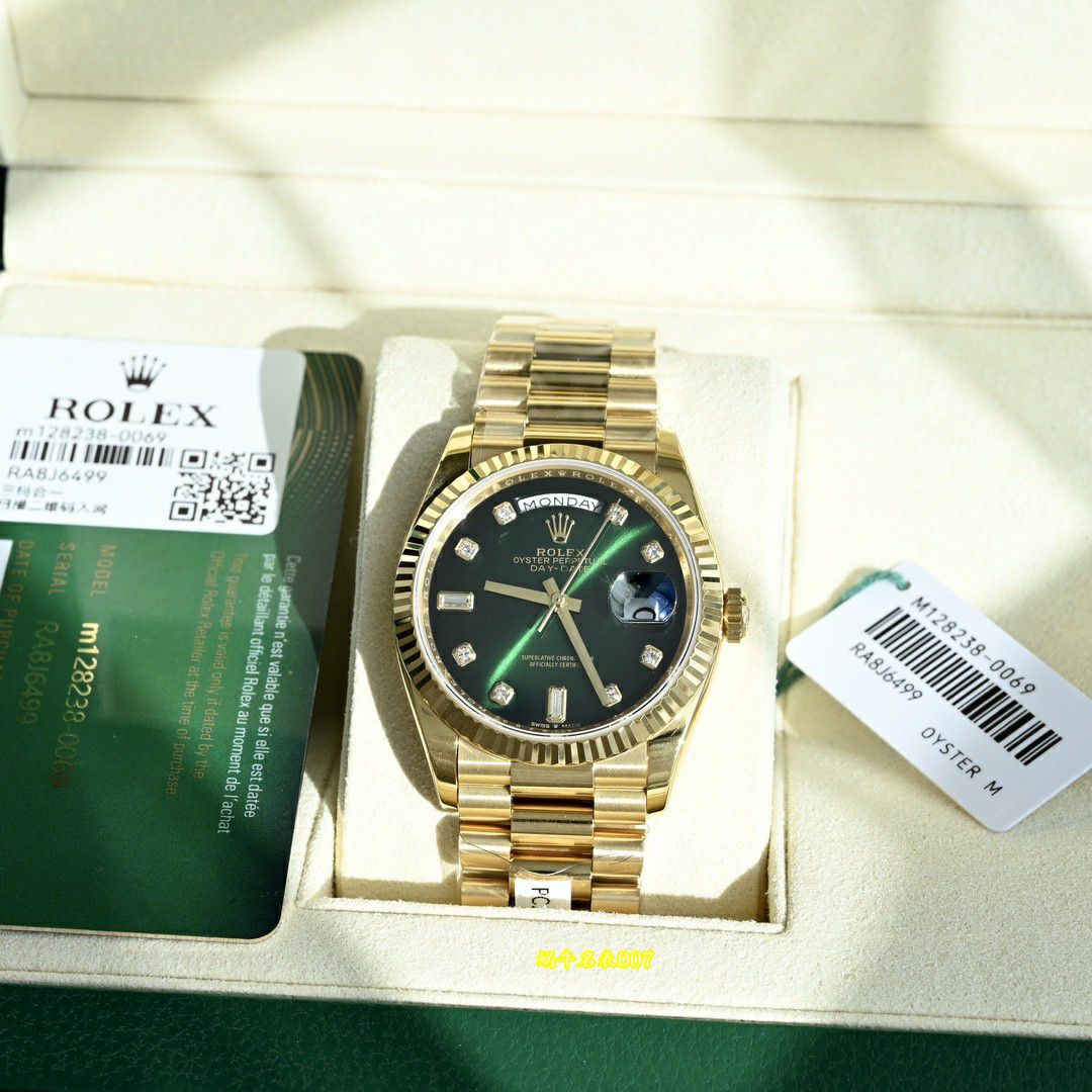  Video review  Ultra-high-end  Gold-plated Rolex Day-Date 绿松石m128238-0071 watches  / R1037