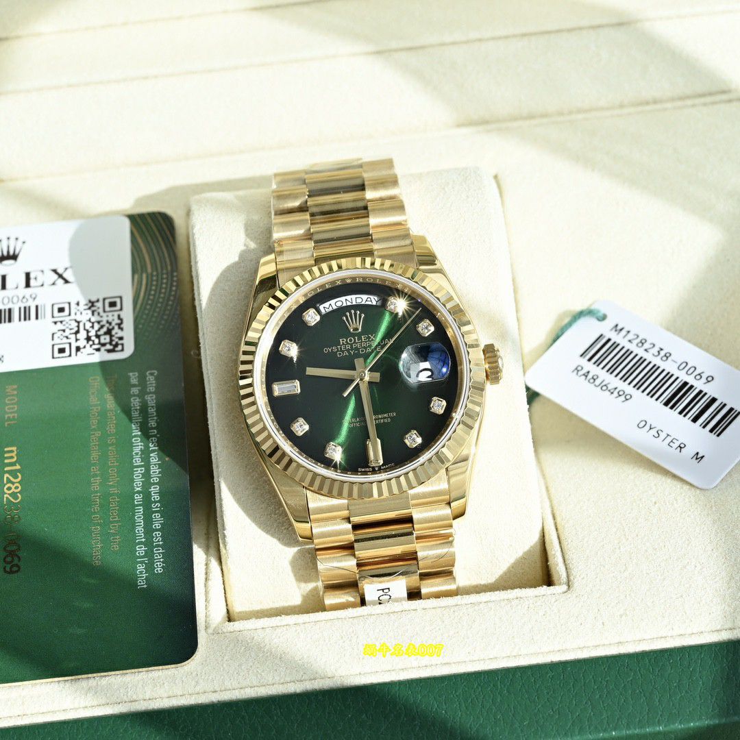  Video review  Ultra-high-end  Gold-plated Rolex Day-Date 绿松石m128238-0071 watches  / R1037