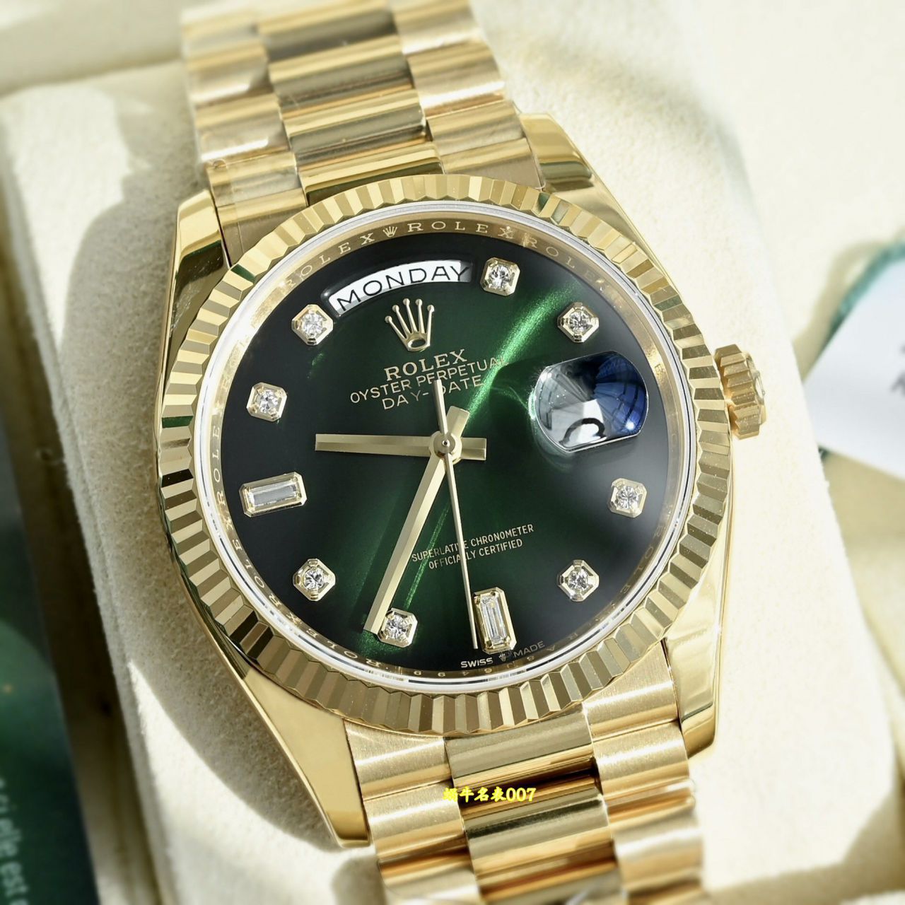  Video review  Ultra-high-end  Gold-plated Rolex Day-Date 绿松石m128238-0071 watches  / R1037