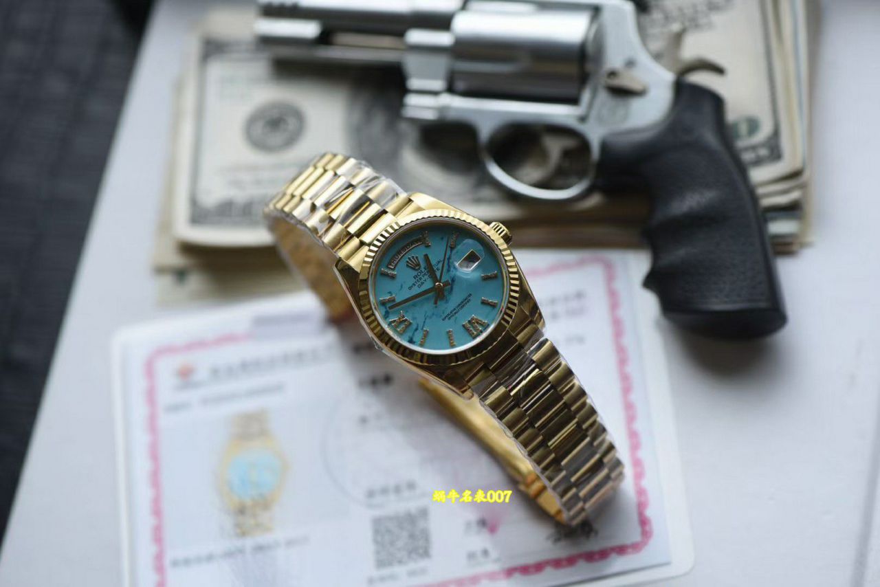  Video review  Ultra-high-end  Gold-plated Rolex Day-Date 绿松石m128238-0071 watches  / R1037