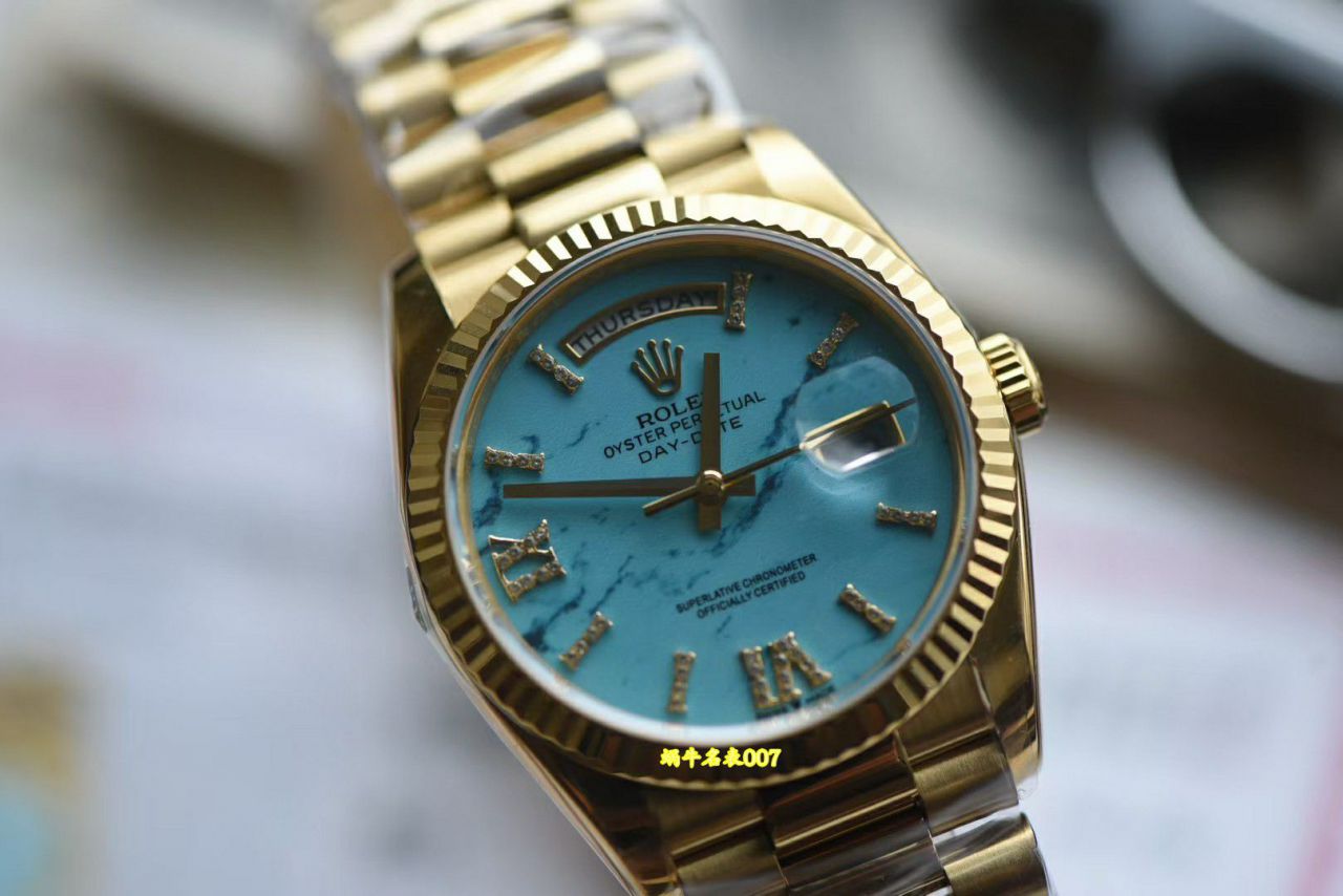  Video review  Ultra-high-end  Gold-plated Rolex Day-Date 绿松石m128238-0071 watches  / R1037
