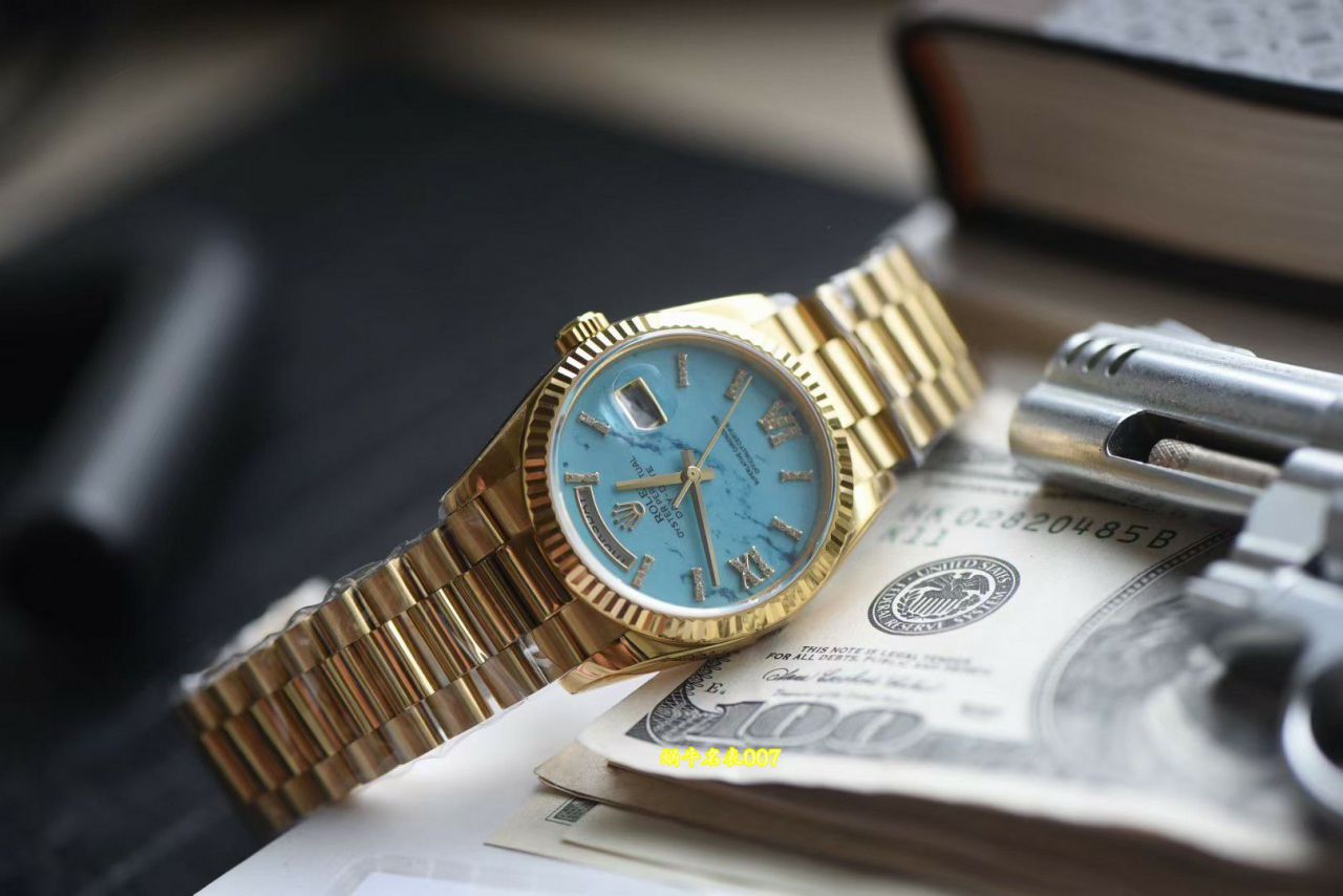  Video review  Ultra-high-end  Gold-plated Rolex Day-Date 绿松石m128238-0071 watches  / R1037