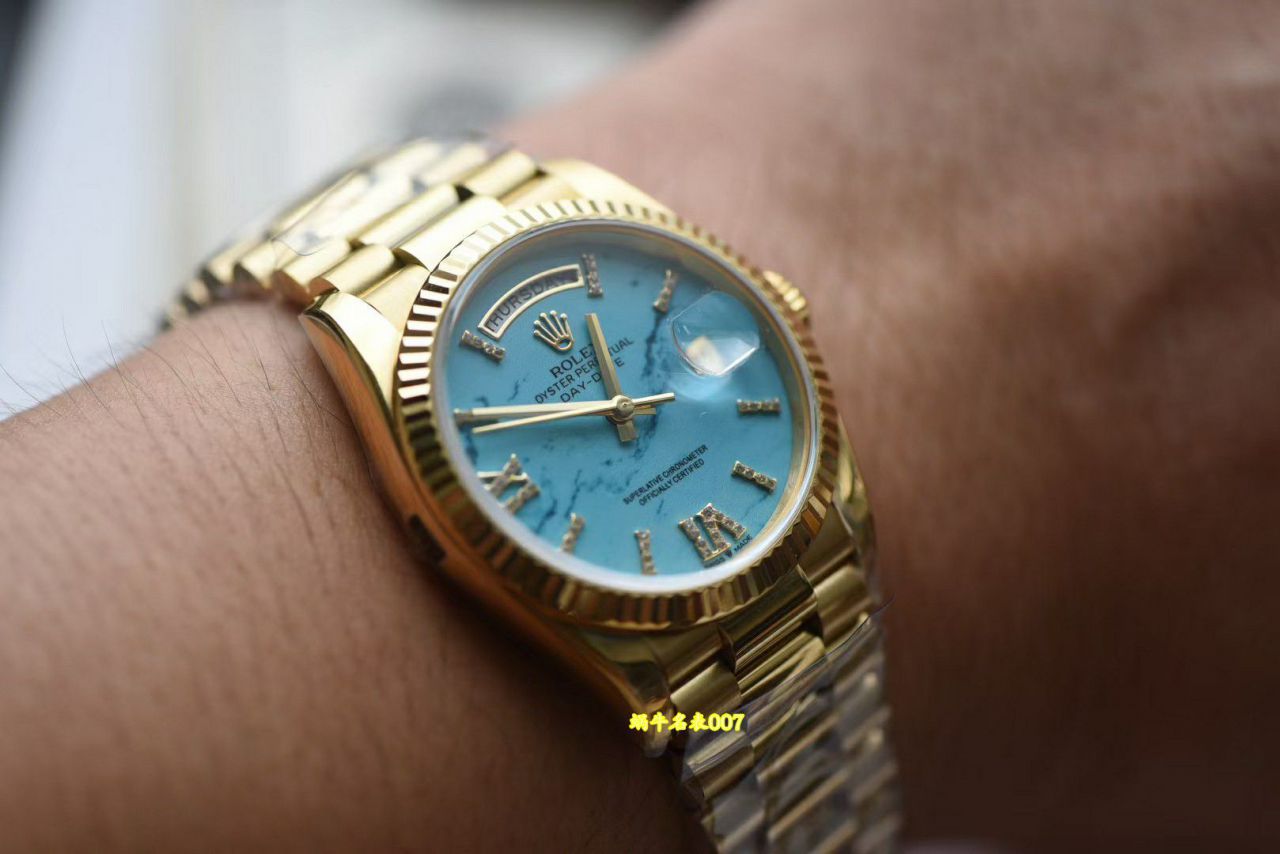  Video review  Ultra-high-end  Gold-plated Rolex Day-Date 绿松石m128238-0071 watches  / R1037