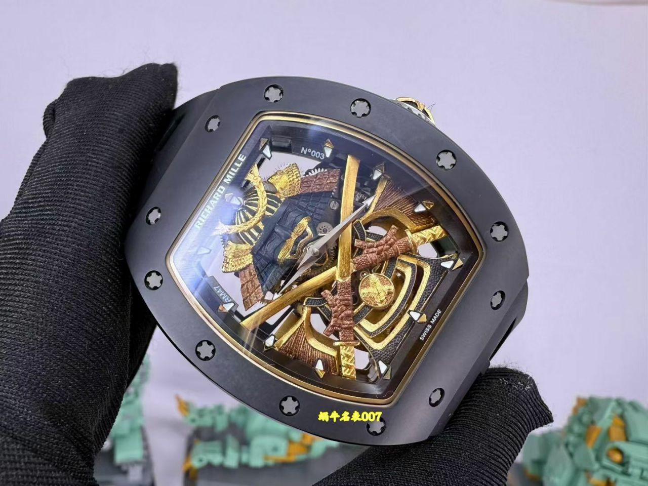 高端订制Richard Mille RM 47 rm047 18k真金包金黑陶瓷原装数据壳套复刻手表 