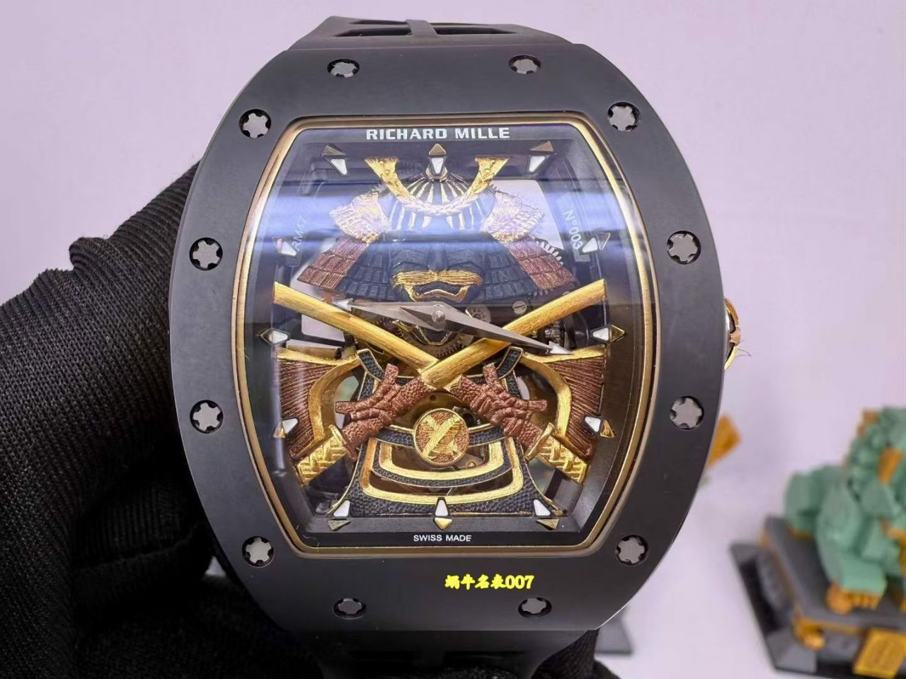 高端订制Richard Mille RM 47 rm047 18k真金包金黑陶瓷原装数据壳套复刻手表 