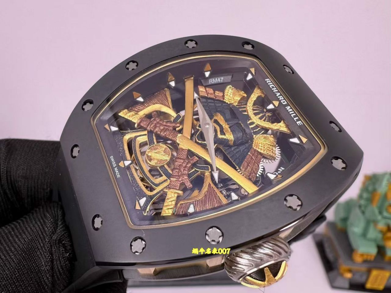 高端订制Richard Mille RM 47 rm047 18k真金包金黑陶瓷原装数据壳套复刻手表 