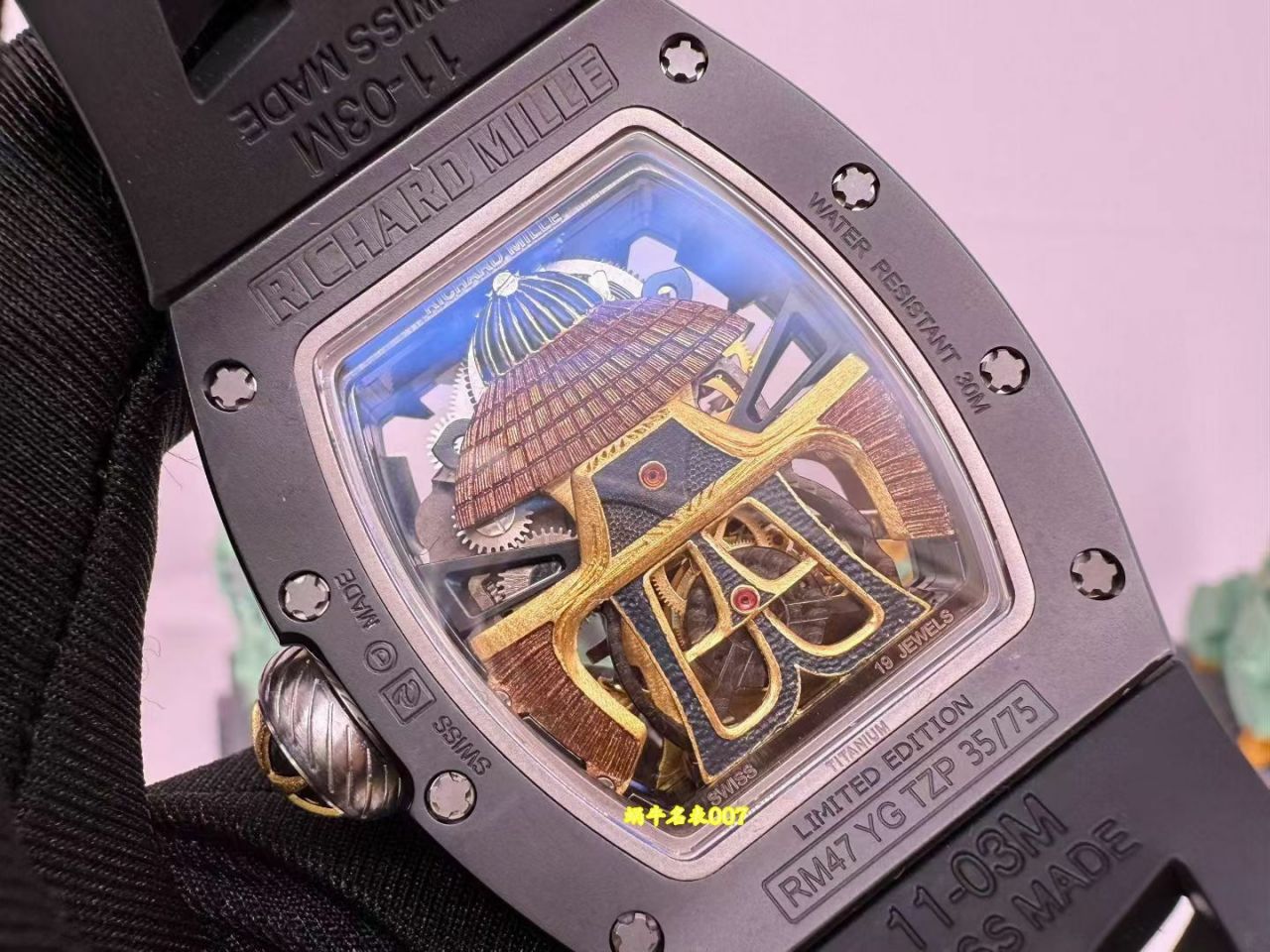 高端订制Richard Mille RM 47 rm047 18k真金包金黑陶瓷原装数据壳套复刻手表 