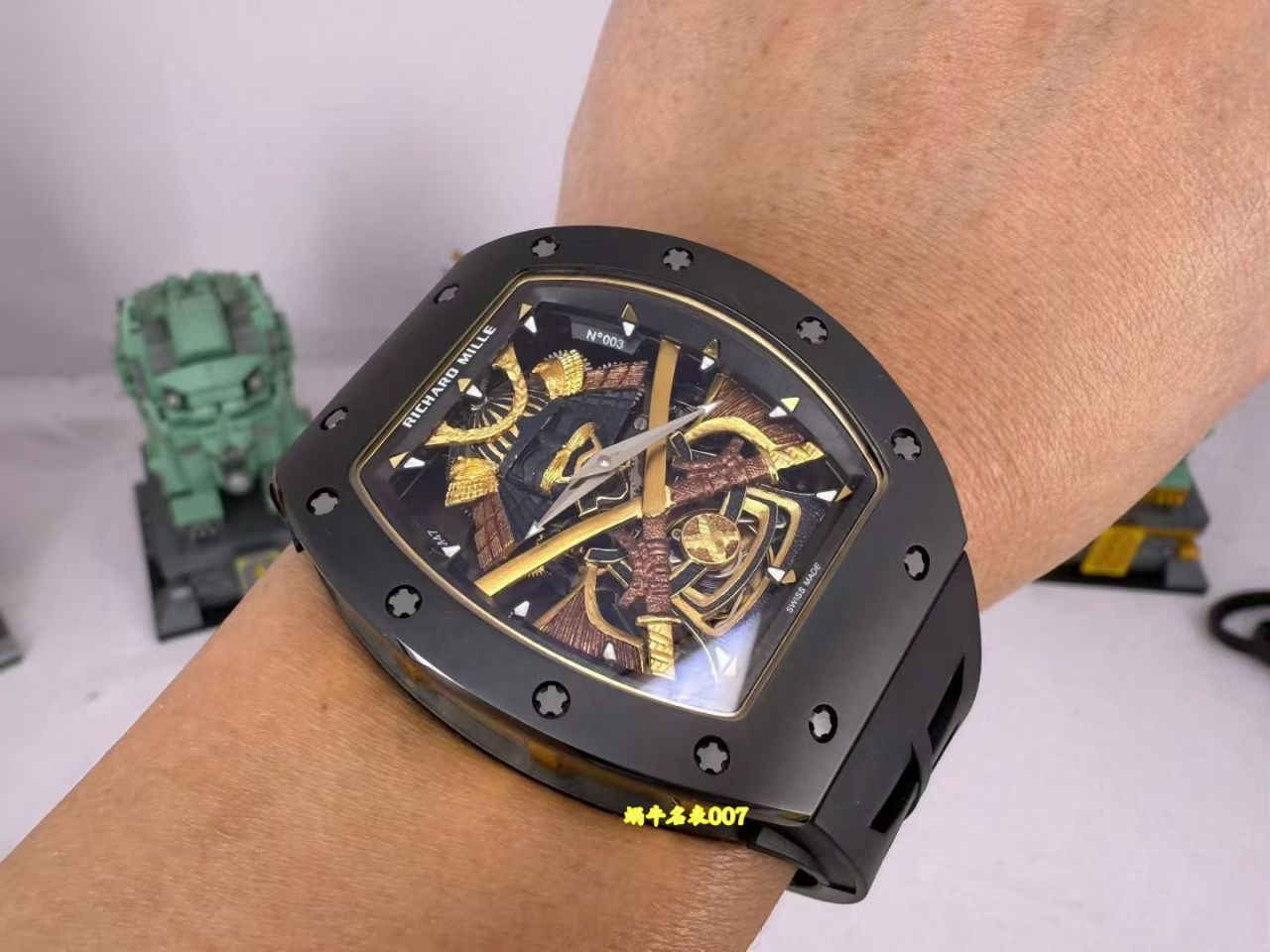 高端订制Richard Mille RM 47 rm047 18k真金包金黑陶瓷原装数据壳套复刻手表 