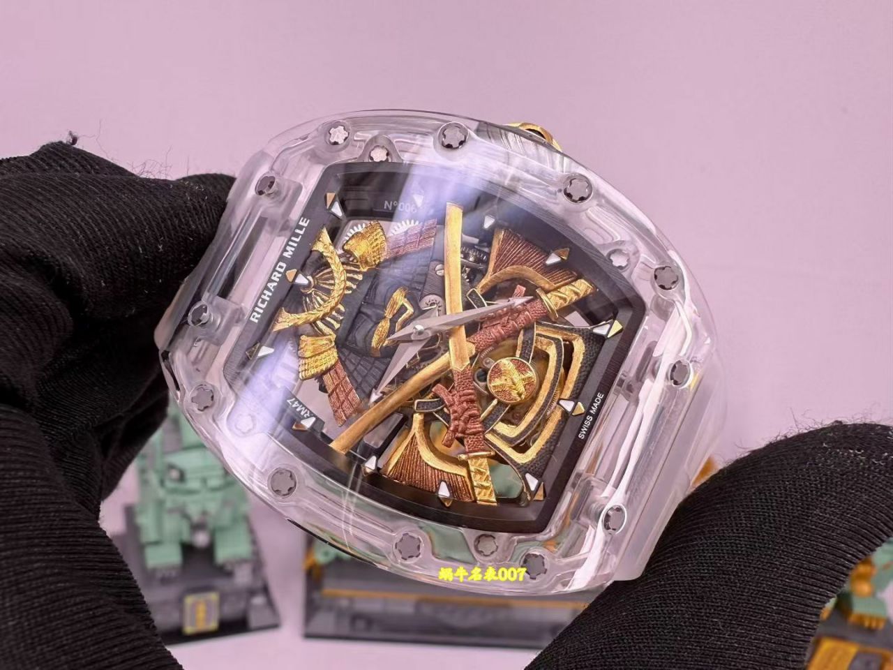 高端订制Richard Mille RM 47 rm047 18k真金包金黑陶瓷原装数据壳套复刻手表 