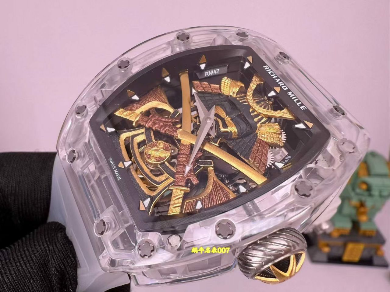 高端订制Richard Mille RM 47 rm047 18k真金包金黑陶瓷原装数据壳套复刻手表 