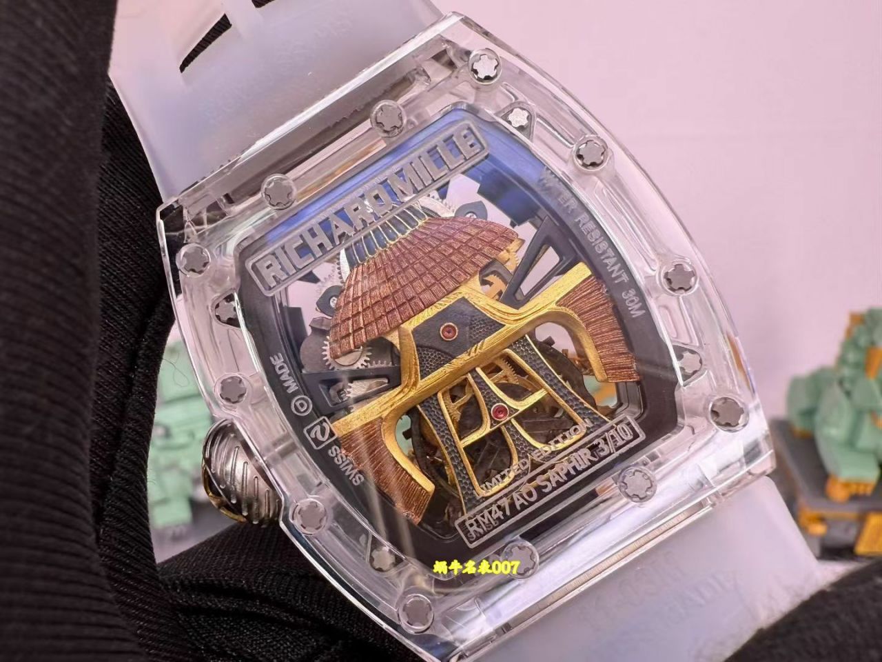 高端订制Richard Mille RM 47 rm047 18k真金包金黑陶瓷原装数据壳套复刻手表 