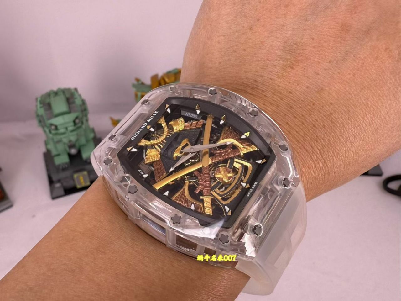 高端订制Richard Mille RM 47 rm047 18k真金包金黑陶瓷原装数据壳套复刻手表 