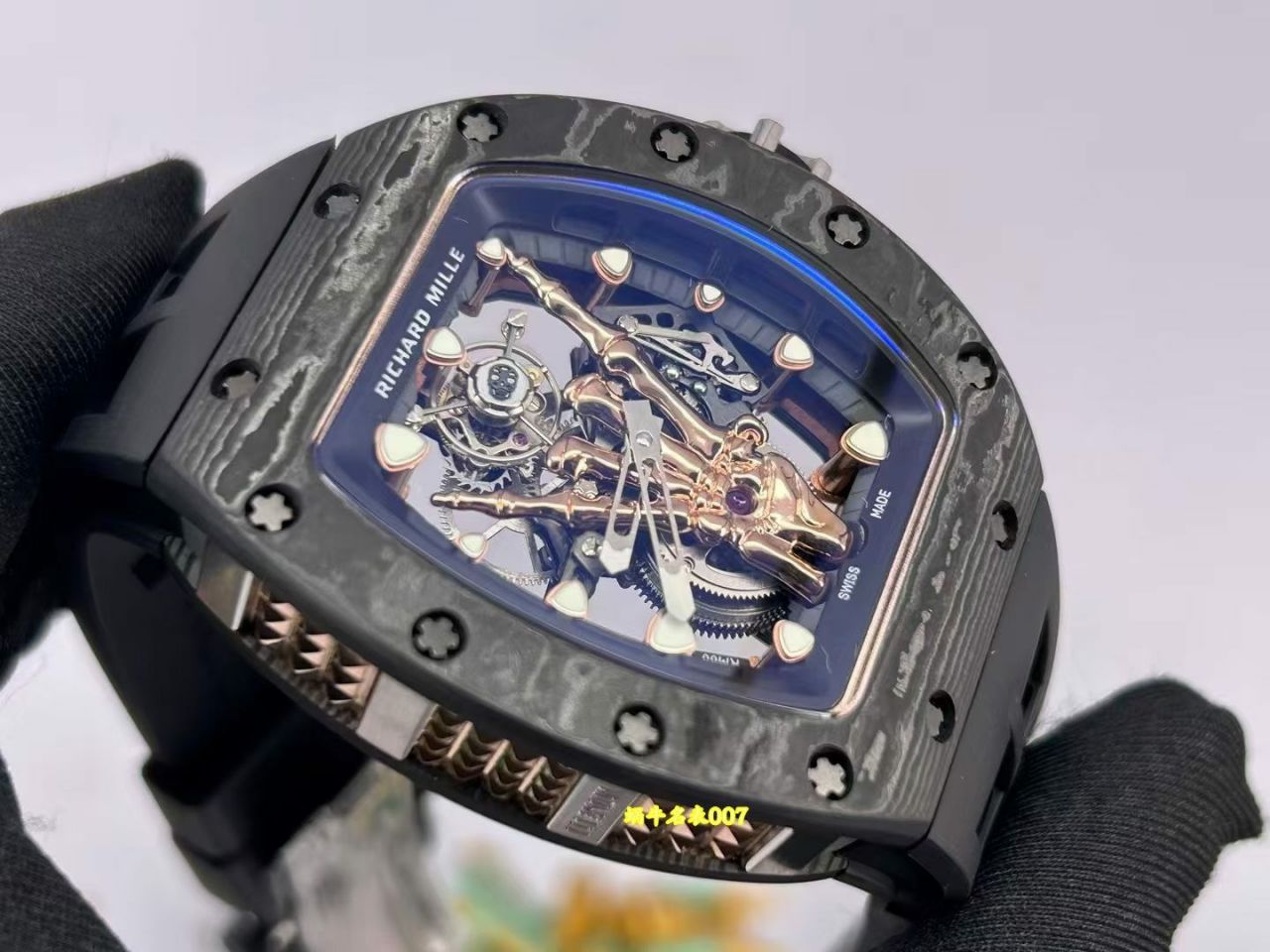 理查德米尔rm066金手指陀飞轮 高端私人定制 发货实拍 碳纤维 蓝宝水晶都可以定制 